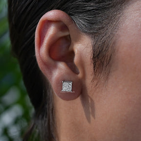 [Princess Cut Stud Earrings]-[Golden Bird Jewels]