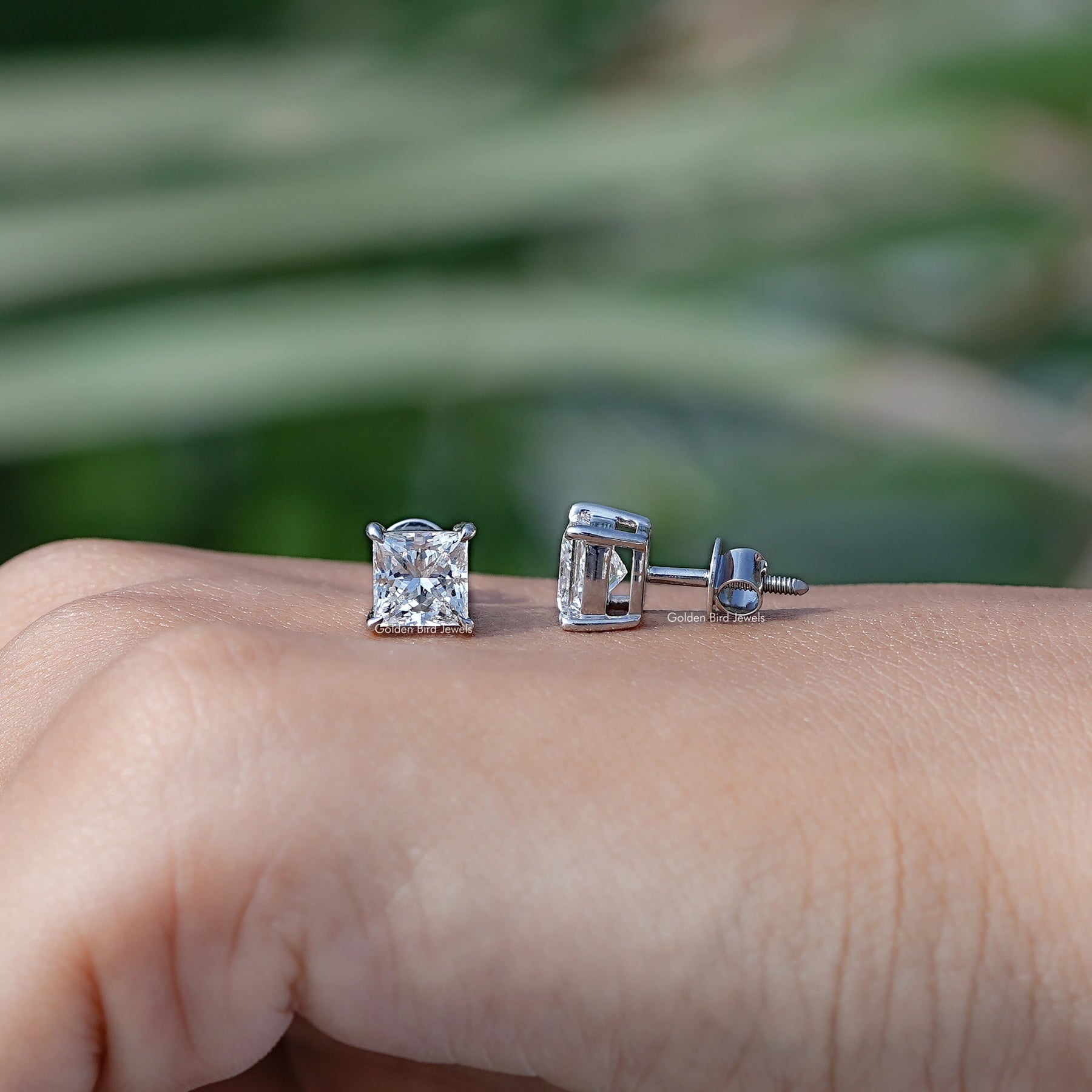 Solitaire Princess Cut Diamond Stud Earrings