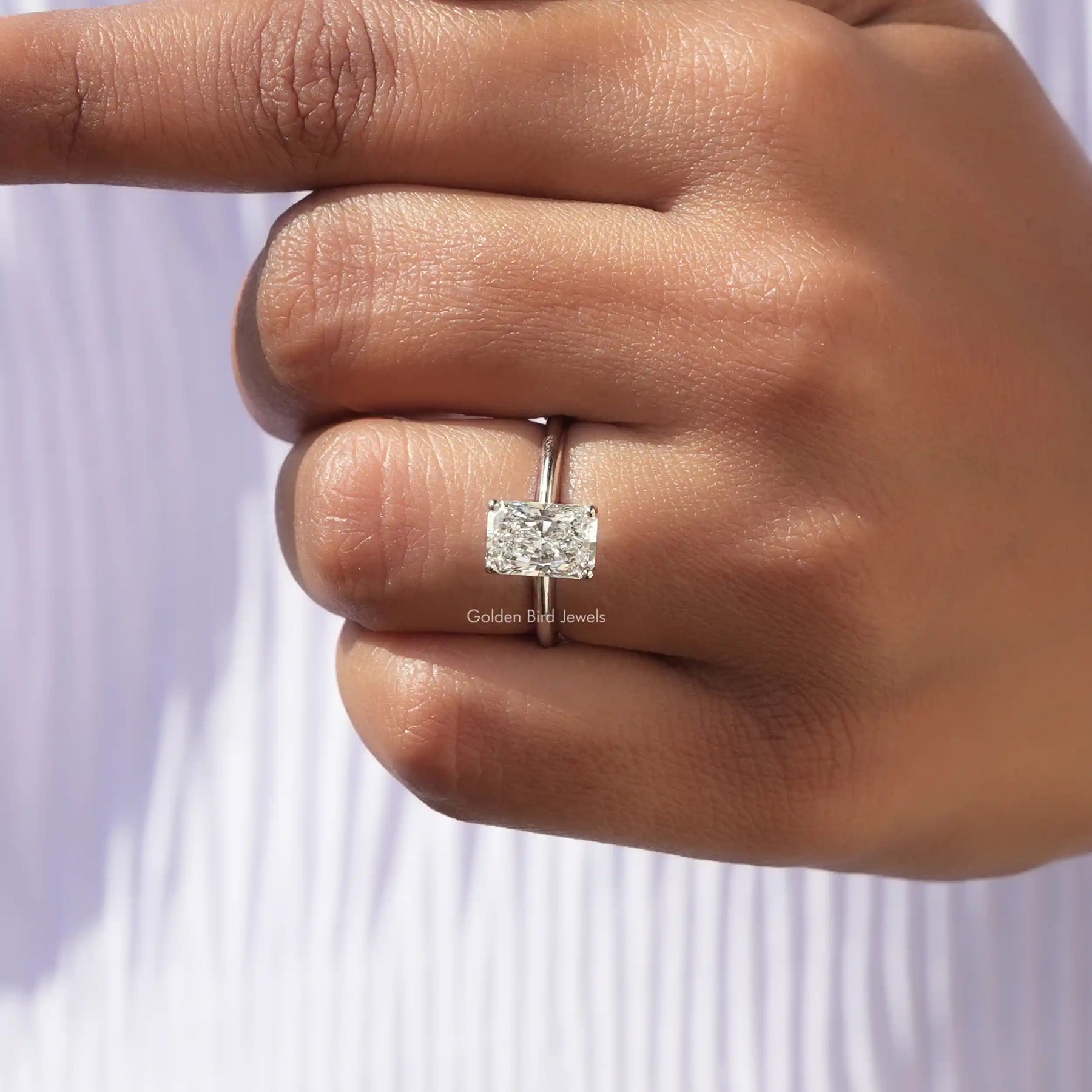 View of Radiant Cut Diamond Solitaire Ring In White Gold