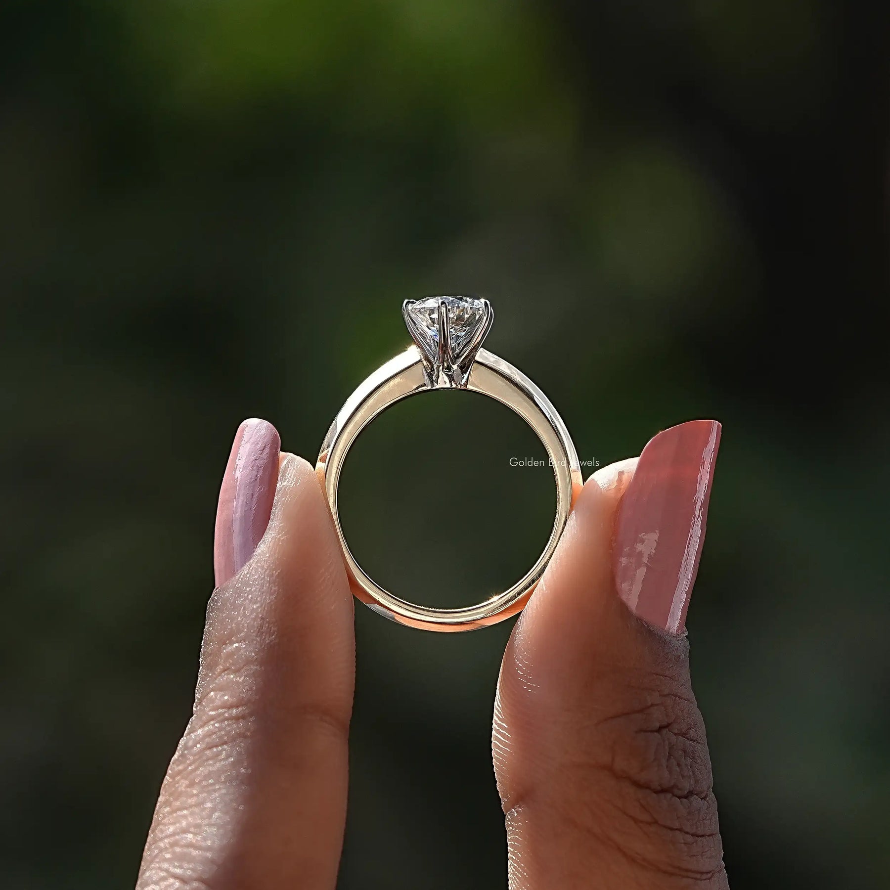 [Solitaire Round Cut Diamond Engagement Ring]-[Golden Bird Jewels]