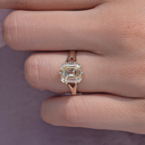 Yellow Moissanite Old Mine Asscher Split Shank Ring