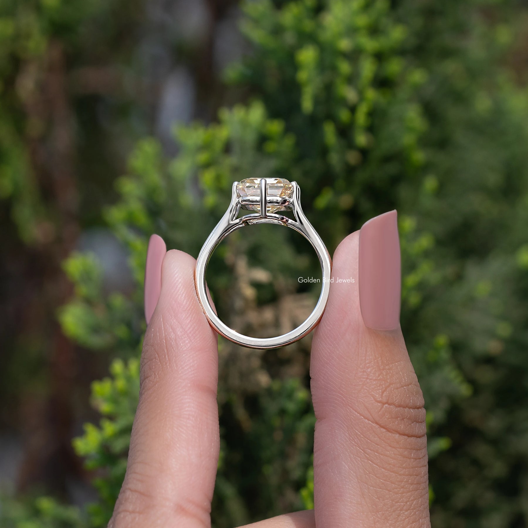Yellow Moissanite Old Mine Asscher Split Shank Ring