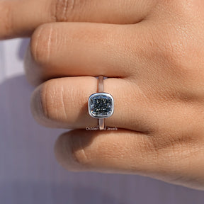 Bezel Set Square Cushion Moissanite Solitaire Ring