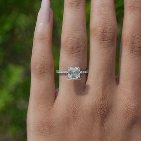 Front View of Emerald Cut Diamond Engagement Ring In White Gold