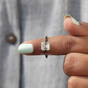 [White Gold Square Emerald Lab Grown Diamond Ring]-[Golden Bird Jewels]