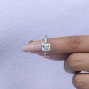 Detailed View of Emerald Diamond Engagement Ring