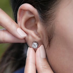 Square Old Mine Cushion Lab Diamond Stud Earrings