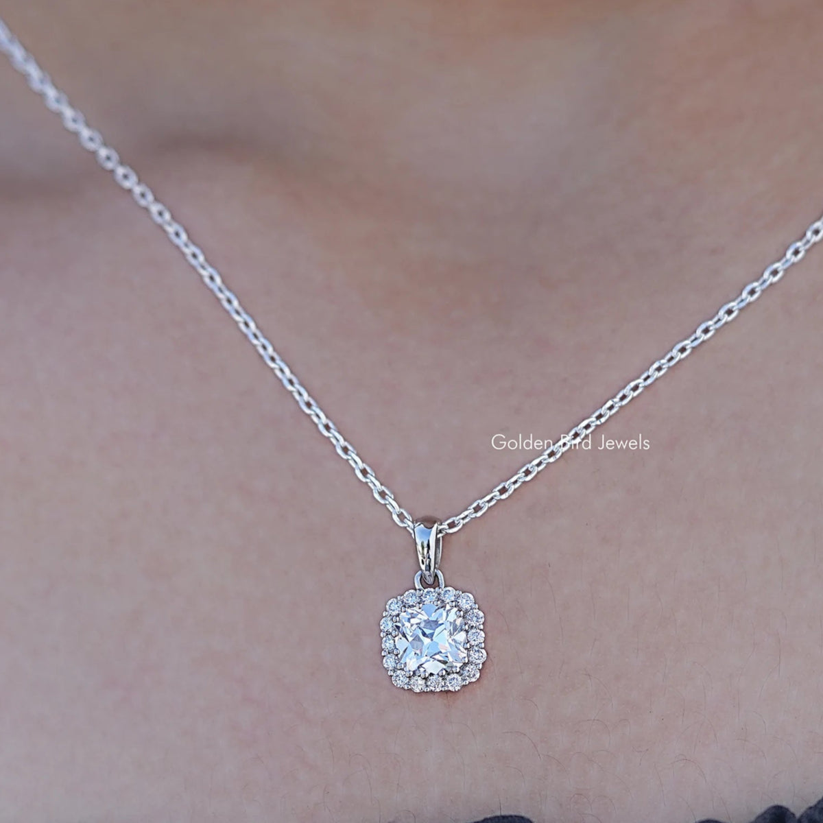 Square Old Mine Cushion Lab Diamond Halo Pendant