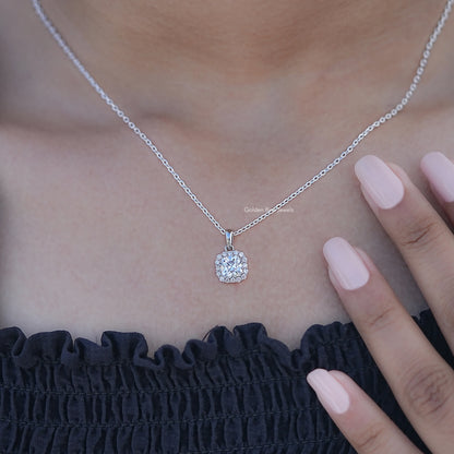 Detailed View of Halo Pendant with Old European Round Lab Diamond