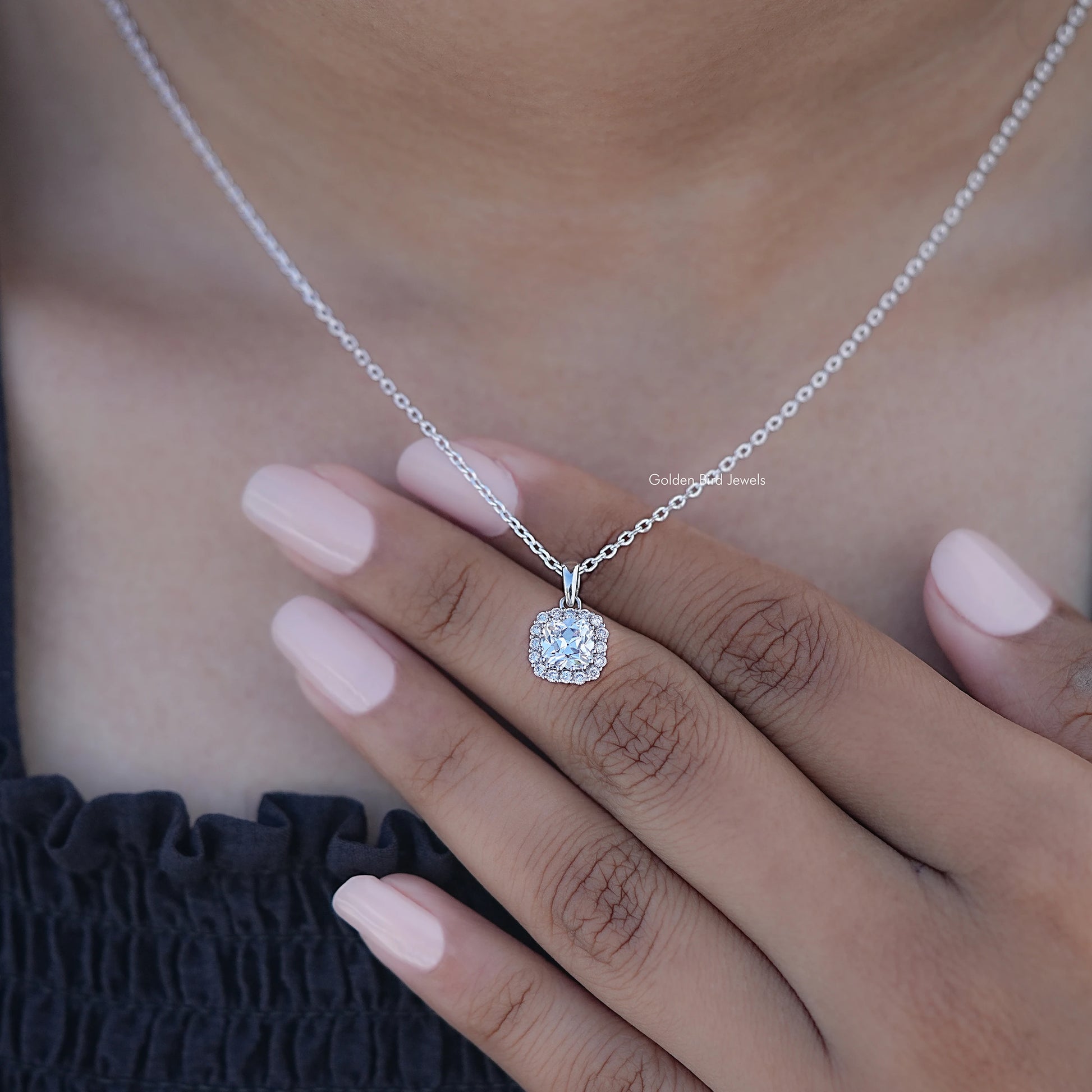 Display View of Lab Diamond Old European Round Halo Necklace