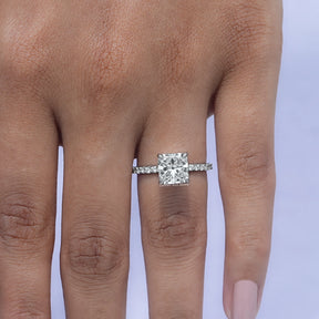 Detailed View Of Radiant Cut Diamond Engagement Ring In White Gold