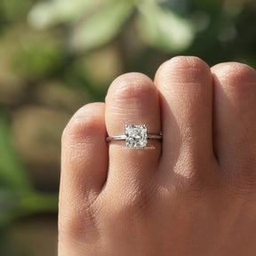 View of Square Radiant Cut Diamond Solitaire Ring In finger