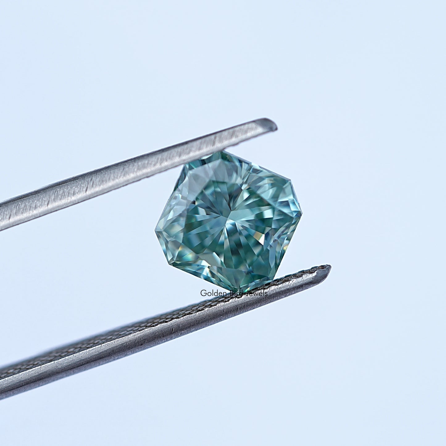 Tweezer view of Moissanite Radiant Cut Loose  Stone