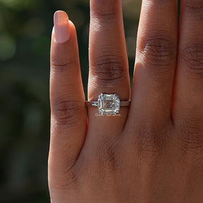 [Double Prong Asscher Cut Moissanite Engagement Ring]-[Golden Bird Jewels]