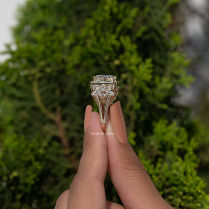 Step Cut Cushion Moissanite Art Deco Ring For Her