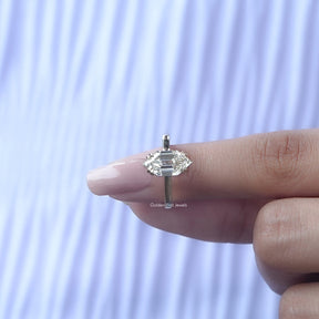 Close-Up View of Step Cut Marquise Lab Diamond Solitare Ring