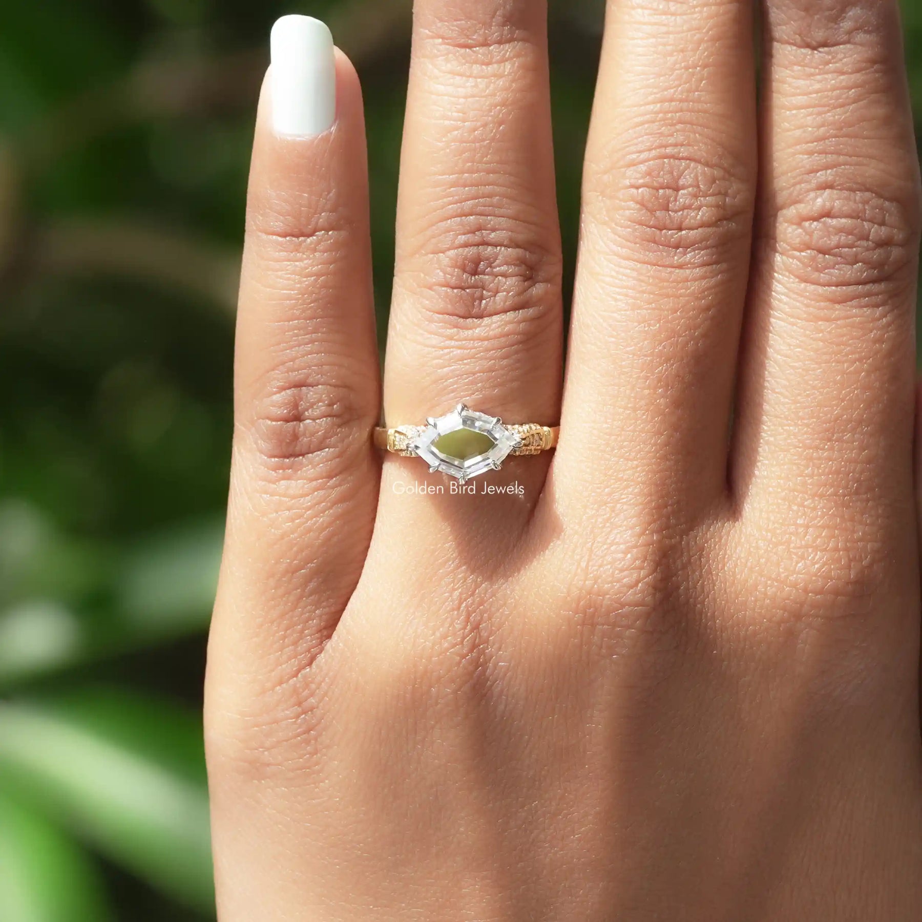 [Step cut marquise cut moissanite ring]-[Golden Bird Jewels]