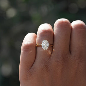 View of Step Cut Oval Moissanite Ring In finger