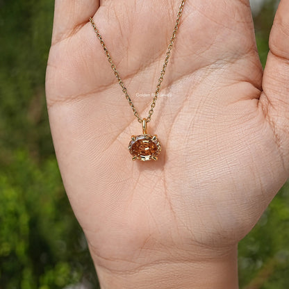 Close View Of Step Cut Oval Moissanite Pendant in Secure Setting 