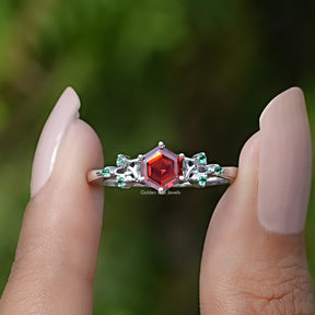 Sunstone Hexagon Cut Gemstone Accent Ring