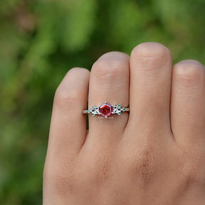 Sunstone Hexagon Cut Gemstone Accent Ring