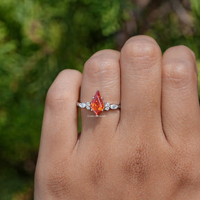 Sunstone Orange Kite Gemstone Accent Set Ring