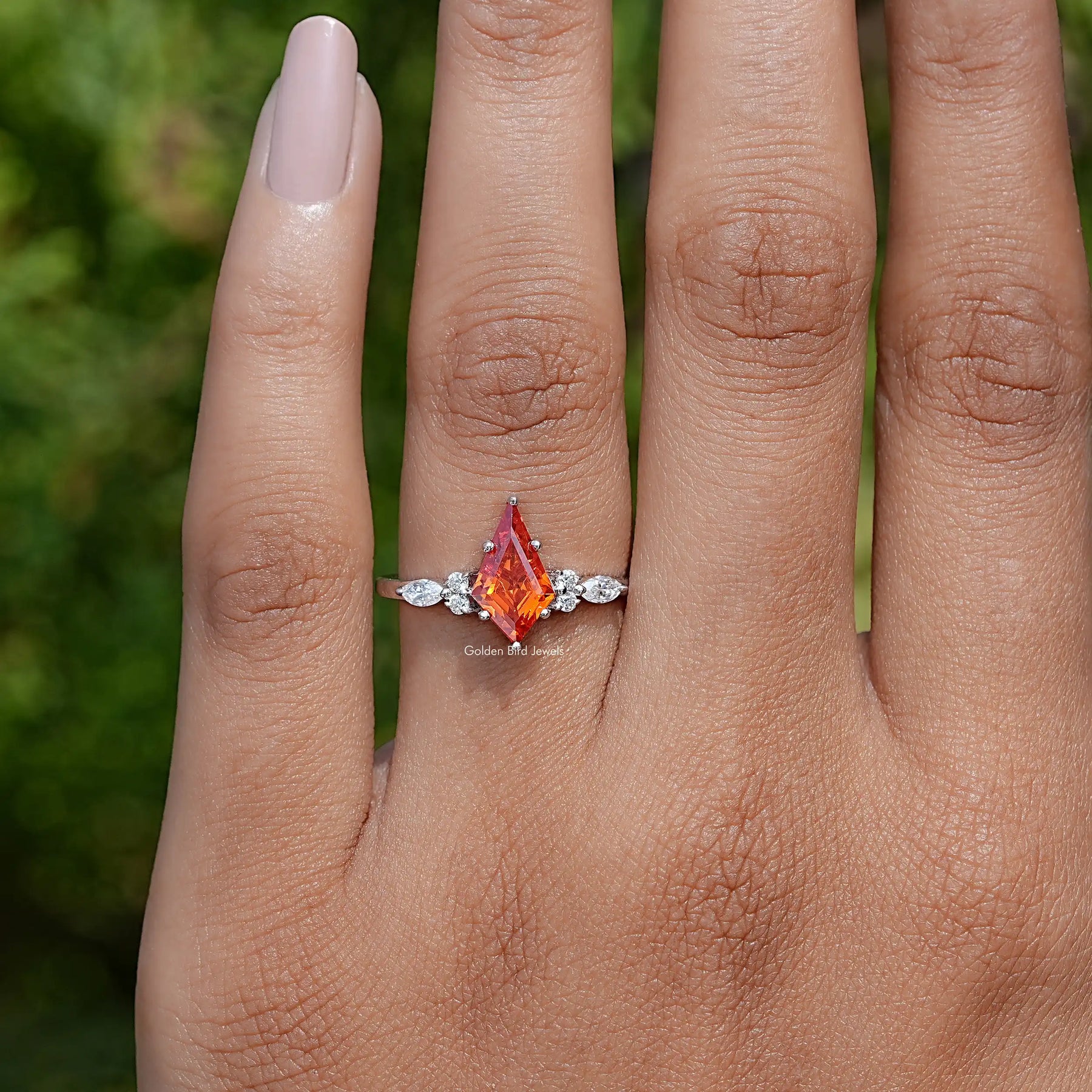 Sunstone Orange Kite Gemstone Accent Set Ring