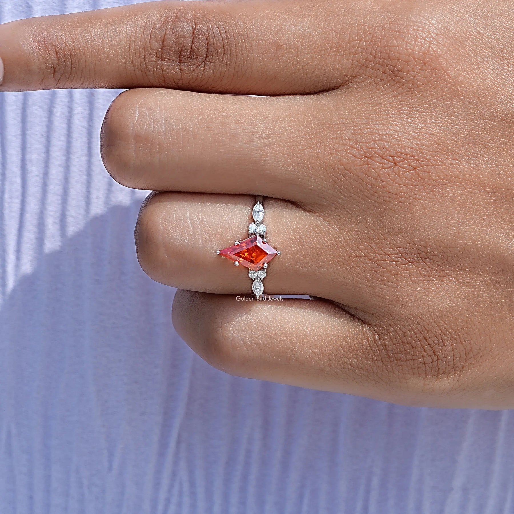 Sunstone Orange Kite Gemstone Accent Set Ring