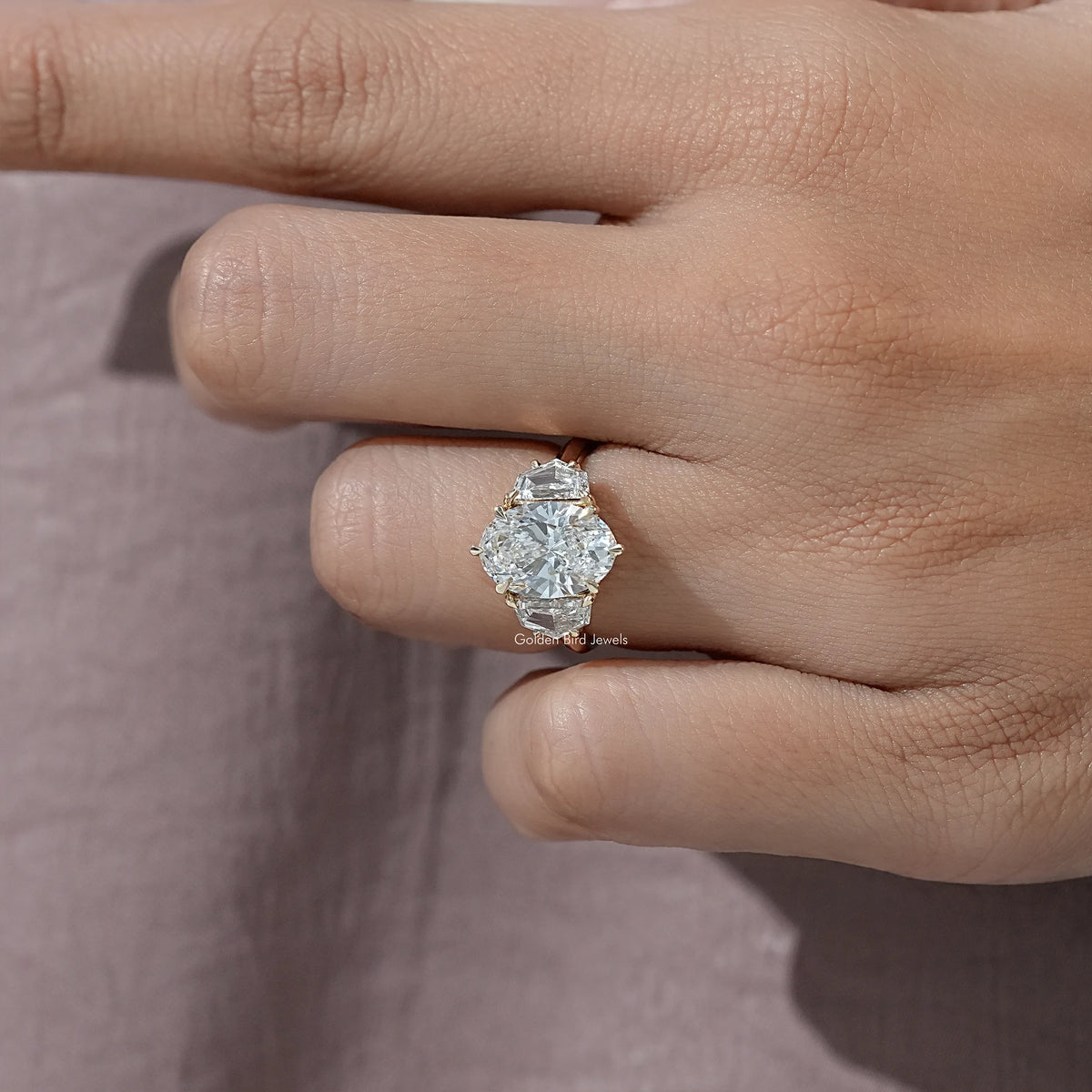 Oval Lab Diamond Three Stone Engagement Ring
