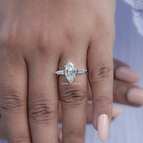 Three Stone Old Mine Marquise Moissanite Ring