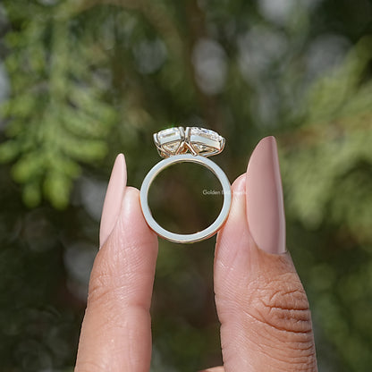 Heart and Emerald Cut Moissanite Toi Et Moi Ring