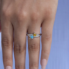 [Toi Et Moi Heart Shaped Gemstone Ring]-[Golden Bird Jewels]