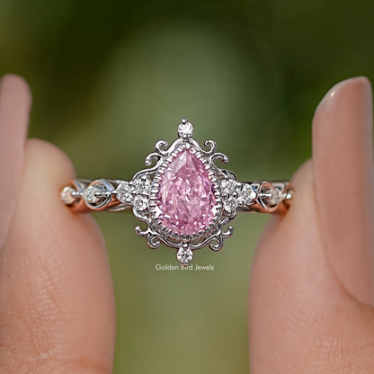 Turmalin-Ring mit rosa Edelstein im Birnenschliff