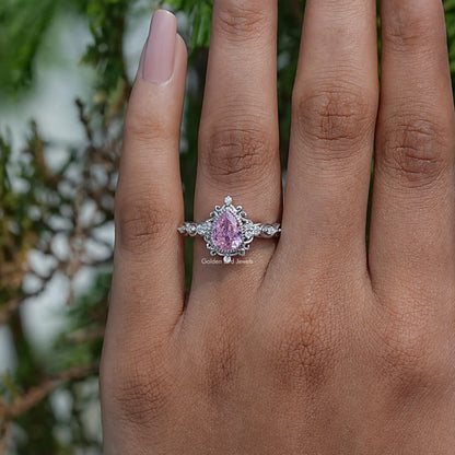 Turmalin-Ring mit rosa Edelstein im Birnenschliff