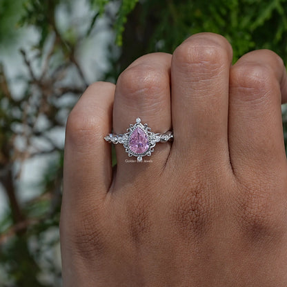 Turmalin-Ring mit rosa Edelstein im Birnenschliff