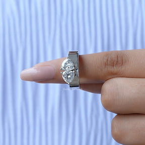 In finger front view of Two Stone Moissanite Toi Et Moi Engagement Ring In white gold