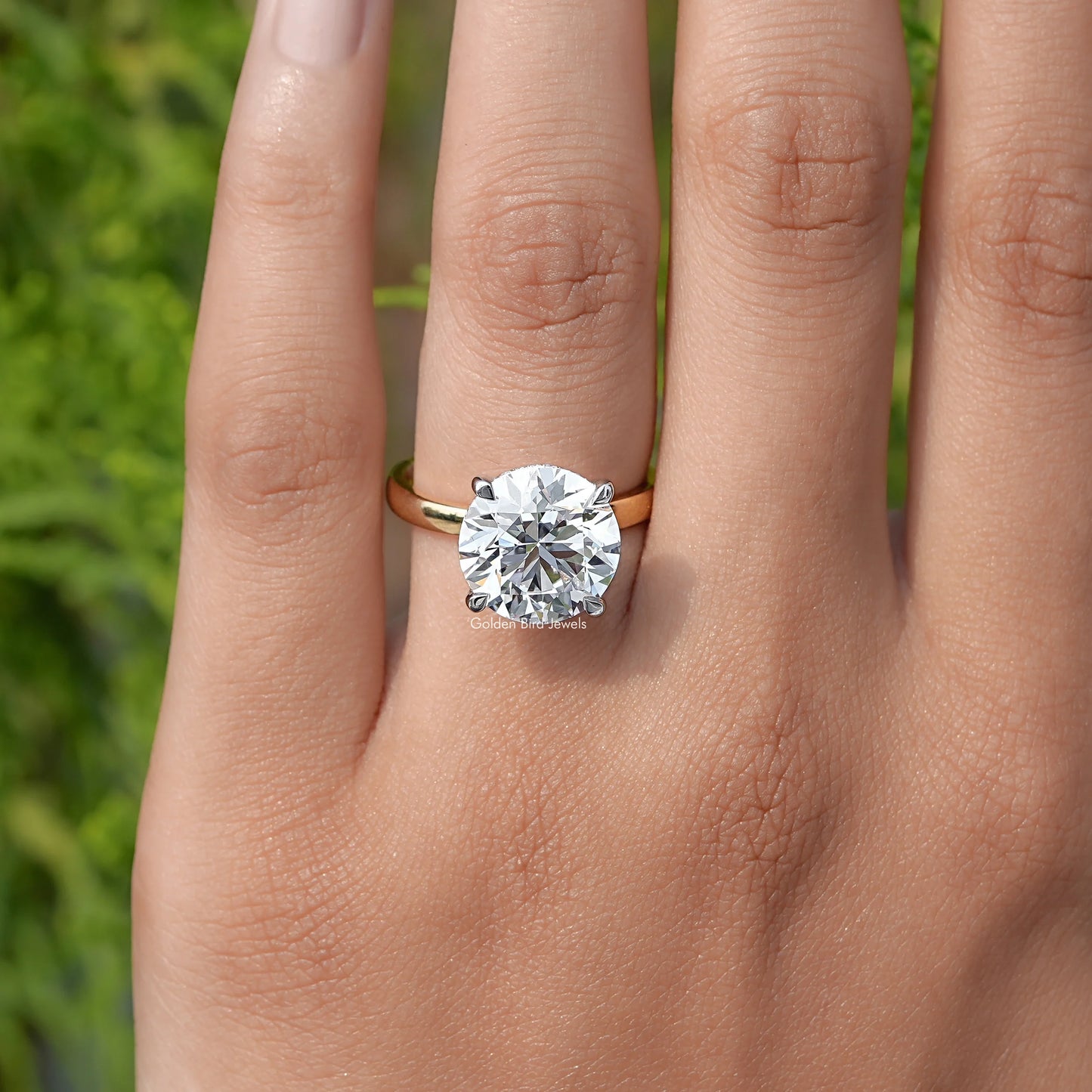 View of Round Cut Lab Diamond Solitaire Ring In Finger