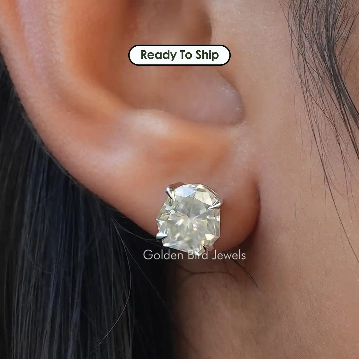 Shield Cut Moissanite Stud Earrings