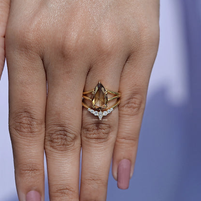 Rose Cut Pear Moissanite Bridal Ring Set