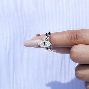 Marquise Cut Moissanite Solitaire Chevron Ring