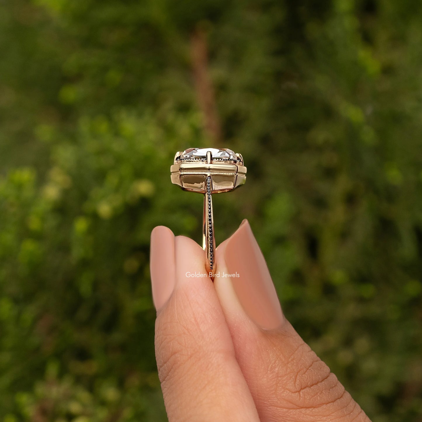 Vintage Old Mine Cushion Cut Bezel Set Engagement Ring