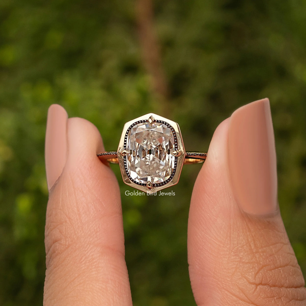 Vintage Old Mine Cushion Cut Bezel Set Engagement Ring