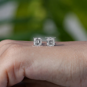 [Lab Grown Asscher Cut Diamond Stud Earrings]-[Golden Bird Jewels]