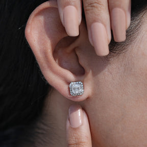 Asscher Cut Lab Grown Diamond Halo Stud Earrings