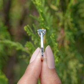 Blue Green Round Moissanite Solitaire Ring