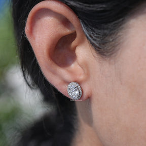 Front View of Oval Shaped Diamond Stud Earrings In White Gold
