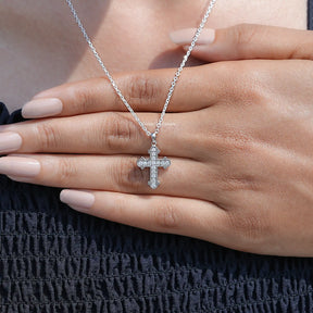 Round Cut Moissanite Encrusted Cross Pendant