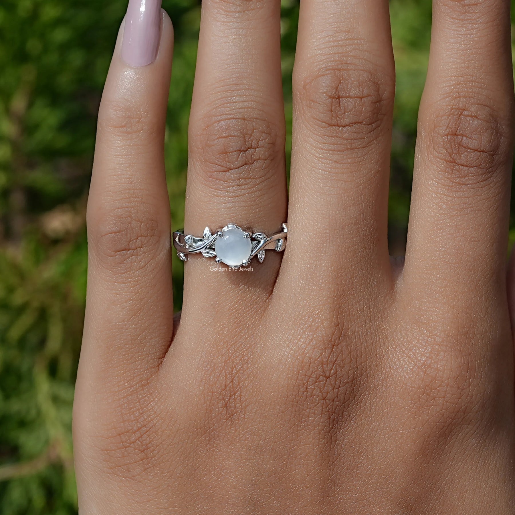 White Moonstone Round Gemstone Solitaire Ring