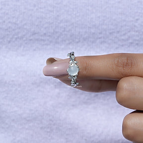 White Moonstone Round Gemstone Solitaire Ring