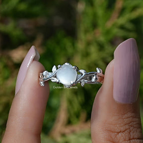 White Moonstone Round Gemstone Solitaire Ring